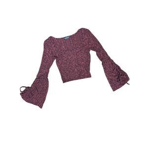 Fashion NOVA FLARE‎ TIE SLEEVE CROPPED SWEATER RED BLACK MARLED KNIT